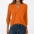 thumbnail image 2 of Xyxonk 3/4 Length Sleeve Womens Tops Dressy Casual V-Neck Henley Shirt Sexy Solid Color Tees Summer Fashion Outfits Orange S, 2 of 7