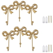 2Pcs Bow Wall Hook Decorative Bow Knot Hanger Multipurpose Gold Towel Hook Wall Mounted Hat Hanger for Living Room Bedroom