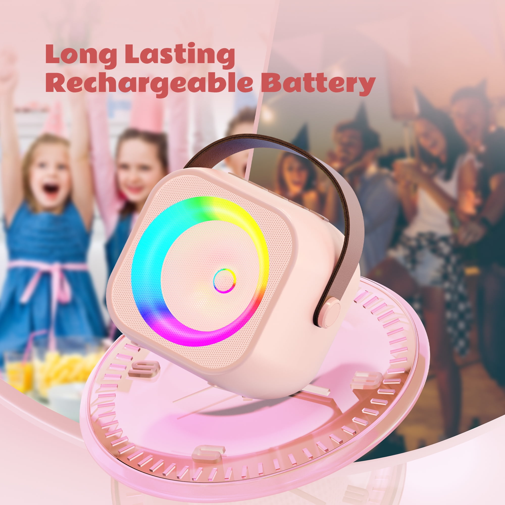 Bonaok Mini Karaoke Machine Toys, Portable Microphones for Kids Adults, Wireless Speaker Machine with LED Lights, Home Party Birthday Gifts for 3-12 Years Old Girls Boys
