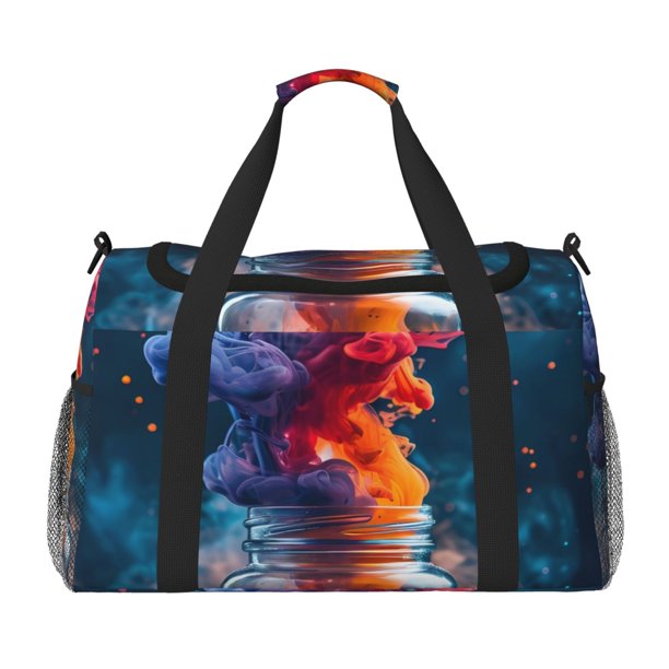 Disketp Modern Art Red And Blue Colors Bolsa de Viaje Tipo Duffle, Bolso de Mano para Fin de Semana para Mujer, Bolsa de Gimnasio Ligera para Hombre, Esencial para Viajes