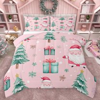 Homewish Santa Claus Full Size Comforter Sets 3-Piece for Teens Boys Girls,Happy New Year Bedding Comforter Set,Merry Christmas Xmas Lightweight Bedding Sets,Breathable Home Decor,Reversible