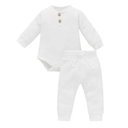 

Wassery Baby Boys Girls Ribbed Knitted Cotton Long Sleeve Romper Tops Long Pants