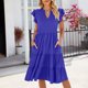thumbnail image 2 of Vestido de Verano de Manga Corta para las Mujeres Moda Casual Cuello en V Vestido con Ruffles, Poliéster Ligero de Color Sólido para Fiestas, Bodas Y Diario, 2 of 8