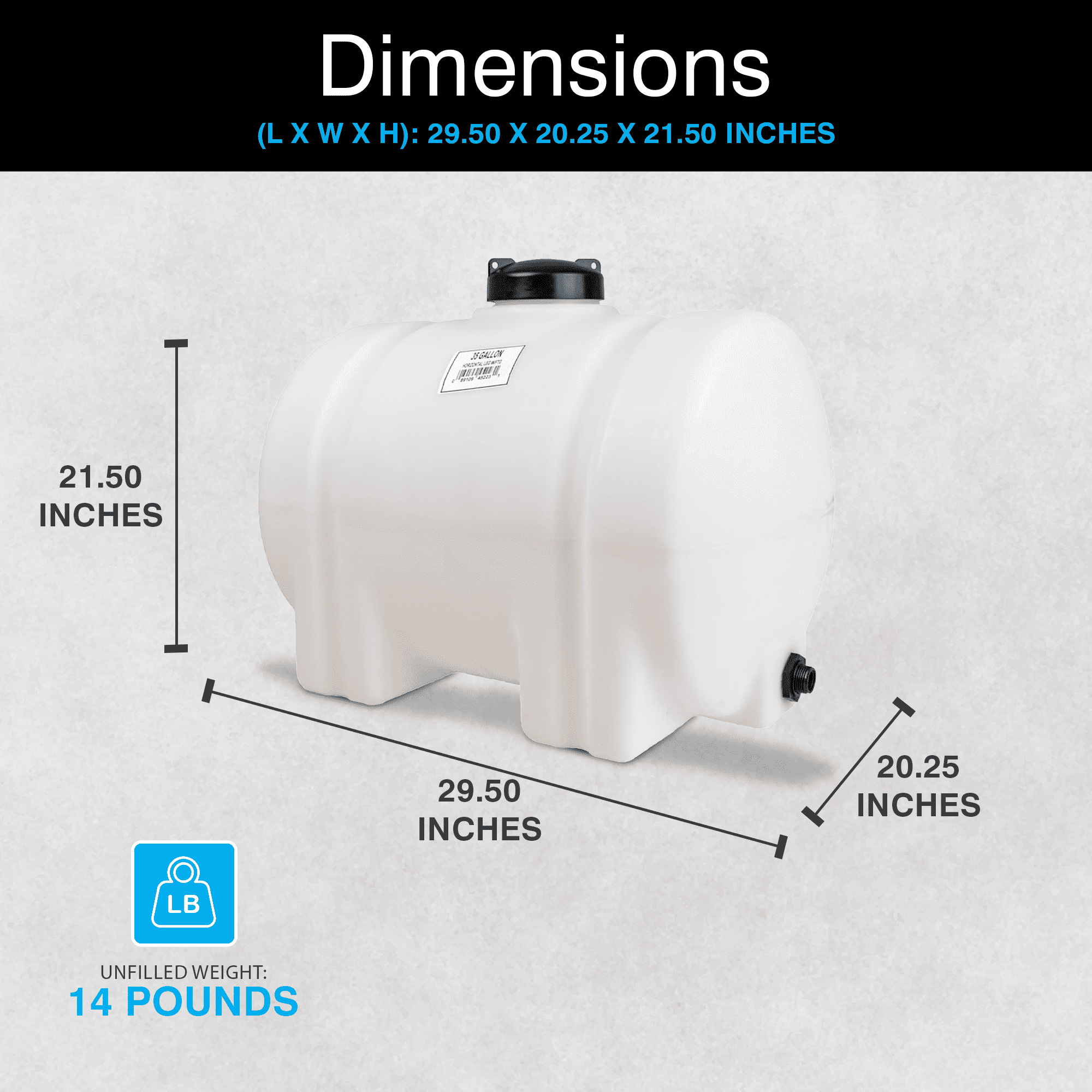 Norwesco 35 Gallon Horizontal Storage Tank w/ Legs, White Poly Liquid Container