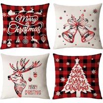 Christmas Pillow Covers 20x20 Set of 4 Red Green Xmas Decorative Throw Pillows Christmas Tree Deer Santa Pillow Cases Home Outdoor Sofa Couch Cushion Covers for Christmas Decorations (20 by 20)