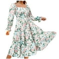 thumbnail image 1 of Women's Fall Square Neck Casual Dress Long Sleeve Smocked Ruffle A Line Knee Length Dresses Floral Print Chiffon Dress, 1 of 7