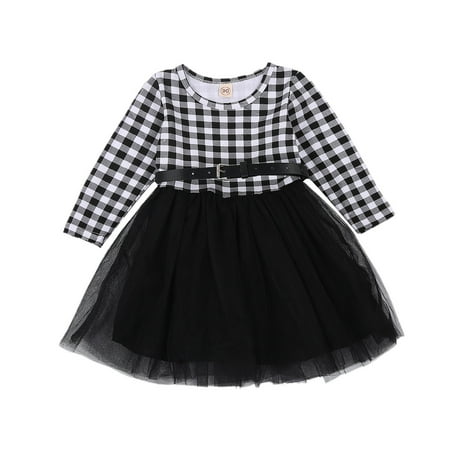 

Listenwind Girl Suit Check Mesh Ruffle Dress Red Black White Plaid Fluffy Skirt Belt
