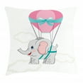 thumbnail image 1 of Nursery Throw Pillow Cushion Cover, Baby Elephant with Hot Air Balloon Fly Animal Funny Image Cartoon Design, Decorative Square Accent Pillow Case, 20 X 20 Inches, Pink Pale Grey Teal, by Ambesonne, 1 of 2