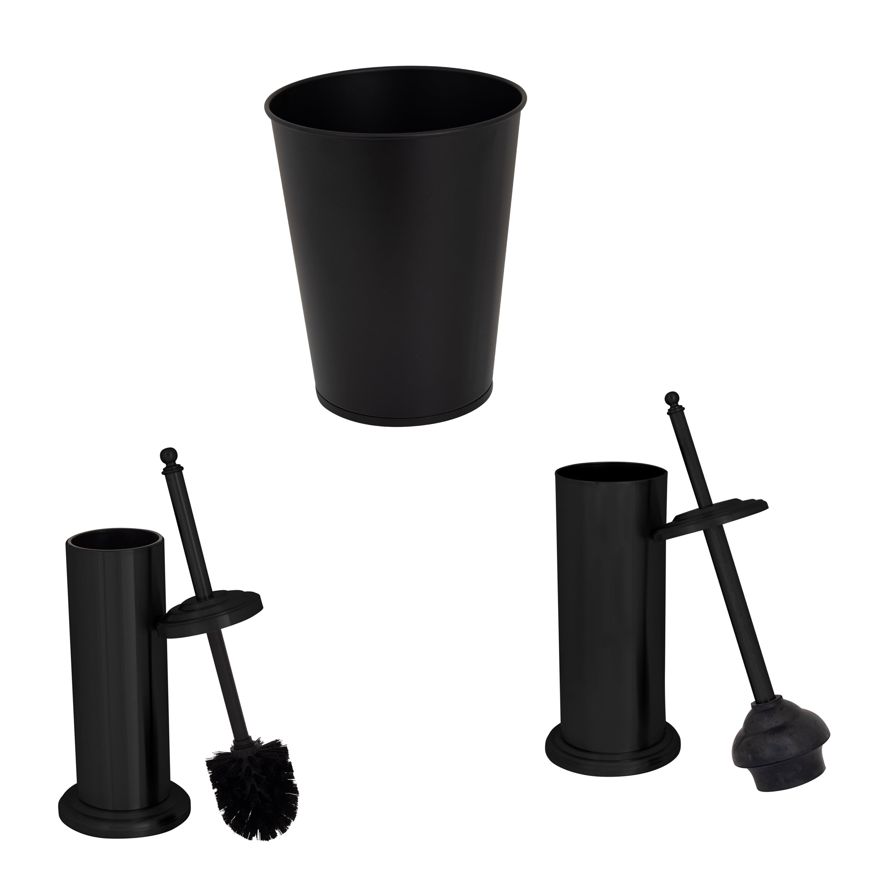 Bath Bliss 3 Piece Deluxe Bathroom Toilet Brush and Plunger Set in Matte Black