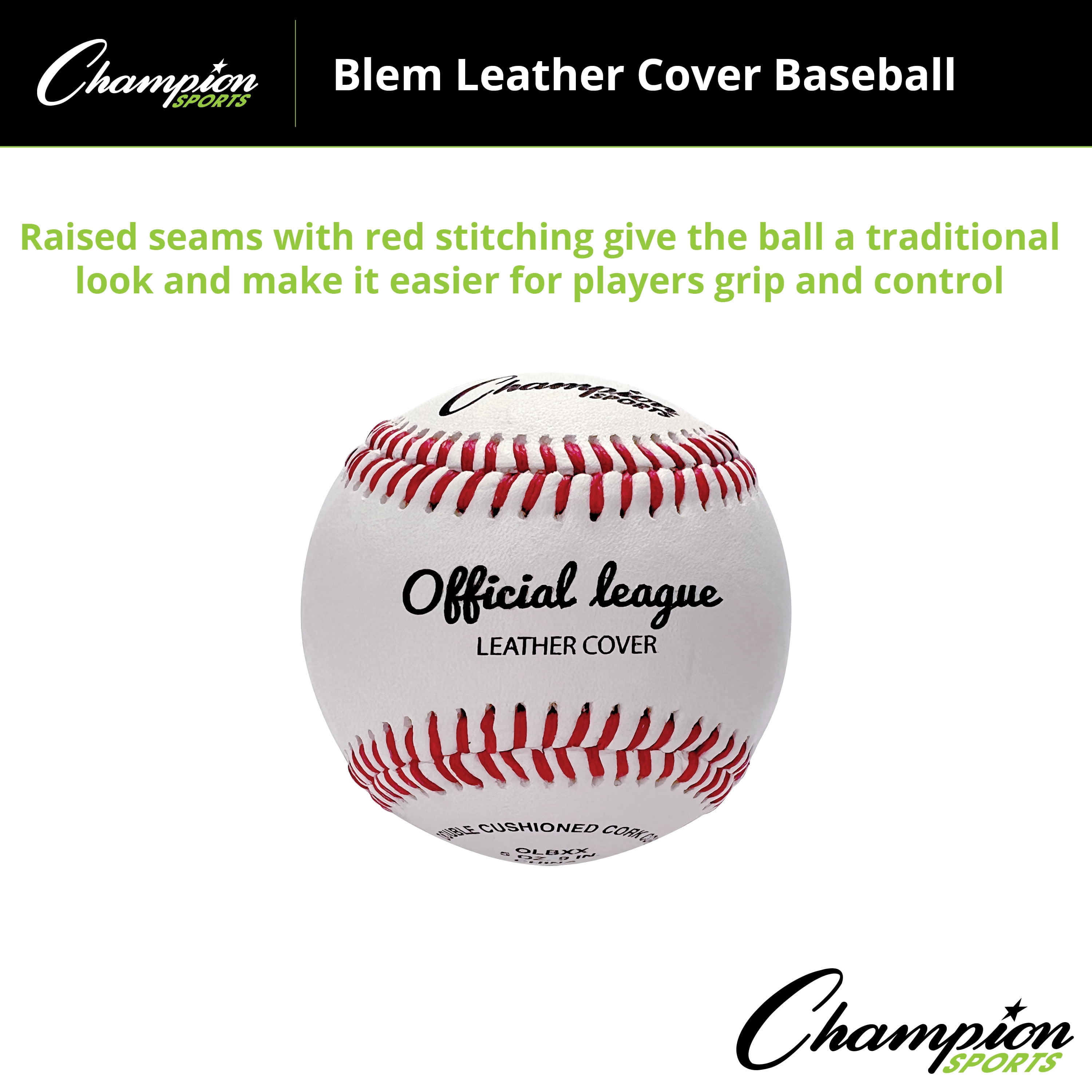 Champion Sports Leather Baseball Set: Dozen Indoor / Outdoor Genuine Leather Official League Baseballs for Practice Training or Real Game - OLBXX Pack of 12