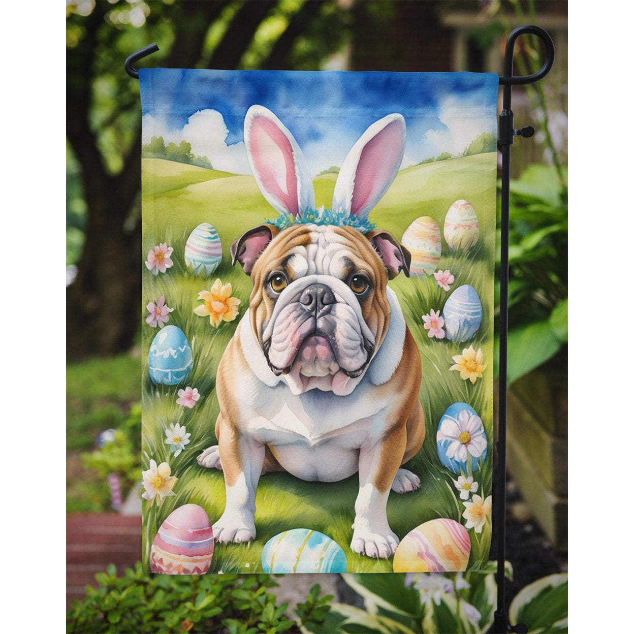 English Bulldog Easter Egg Hunt Garden Flag 11.25 in x 15.5 in