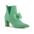 thumbnail image 1 of Unique Bargains Women's Pointed Toe Bow Striped Chunky Heels Ankle Boots Green (Size 8), 1 of 7