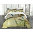thumbnail image 3 of Ambesonne Vintage Airplane Quilted Bedspread Set 3 Pcs, Old Aircraft, King Size, Brown Blue Yellow, 3 of 5