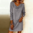 thumbnail image 2 of Summer Dresses for Women Ladies' Solid Color Elegant Swinging Collar Drawn Collar Long Sleeve Round Neck Dress, 2 of 8