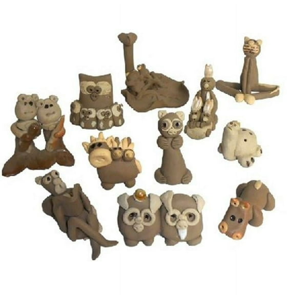 Whimsical Animal Mud Figurines - 12 Piece