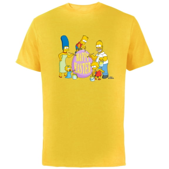 The Simpsons Family Happy Easter - Short Sleeve Cotton T-Shirt for Adults - Customized-Yellow