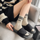 thumbnail image 5 of Calcetines de mujer hasta media pantorrilla, medias de tendencia, calcetines deportivos a rayas de estilo japonés de Corea del Sur hasta media pantorrilla, 5 of 6