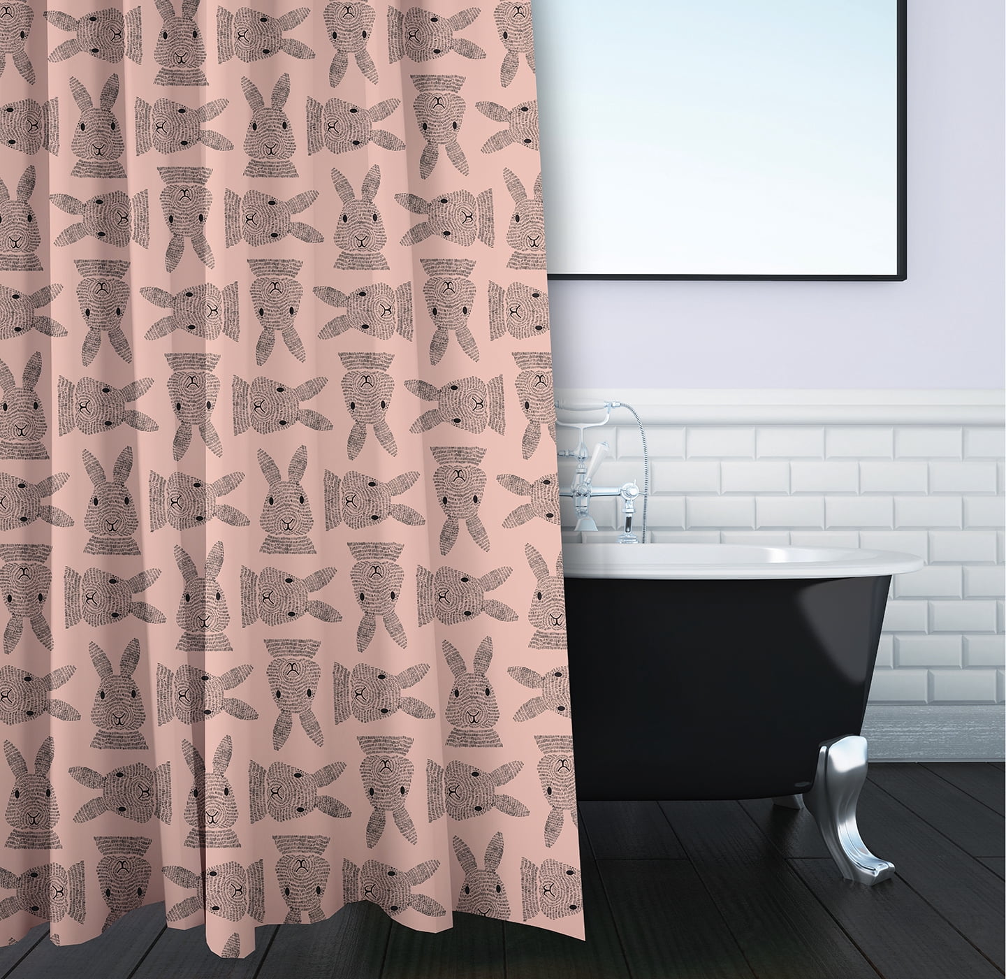 Simply Daisy 70" W x 73" L Criss Cross Bunnies Polyester Shower Curtain, Sunwashed Red [1 Ct]