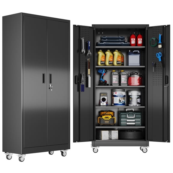 GangMei 72" Metal Storage Cabinet with Wheels and 5 shelves