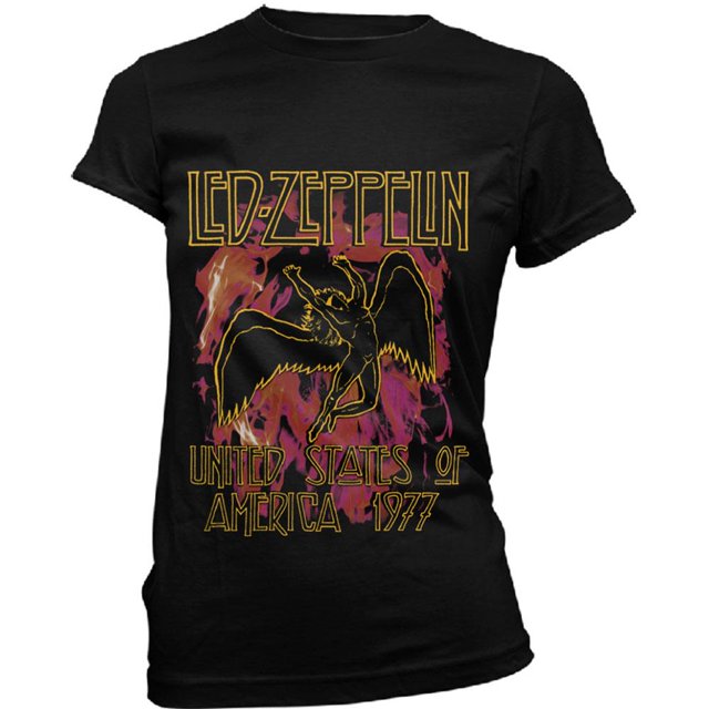 Led Zeppelin - Camiseta Llamas para Mujer (Negro)