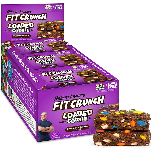 Fit Crunch Loaded Cookie Protein Bar, High Protein, Gluten Free, Protein Snack (Chocolate Deluxe