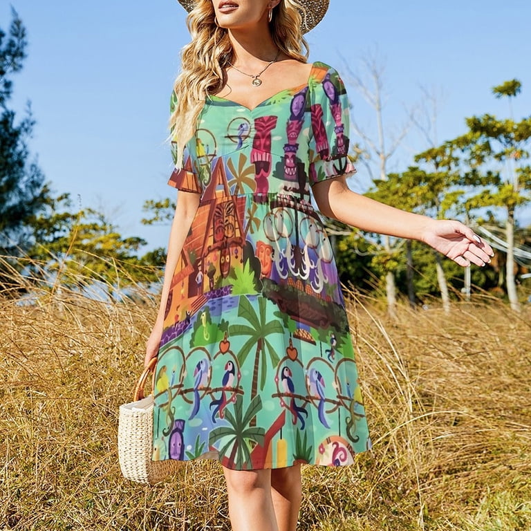 open lace back dress Tropical Noa Noa Print Tiki Swing Dress