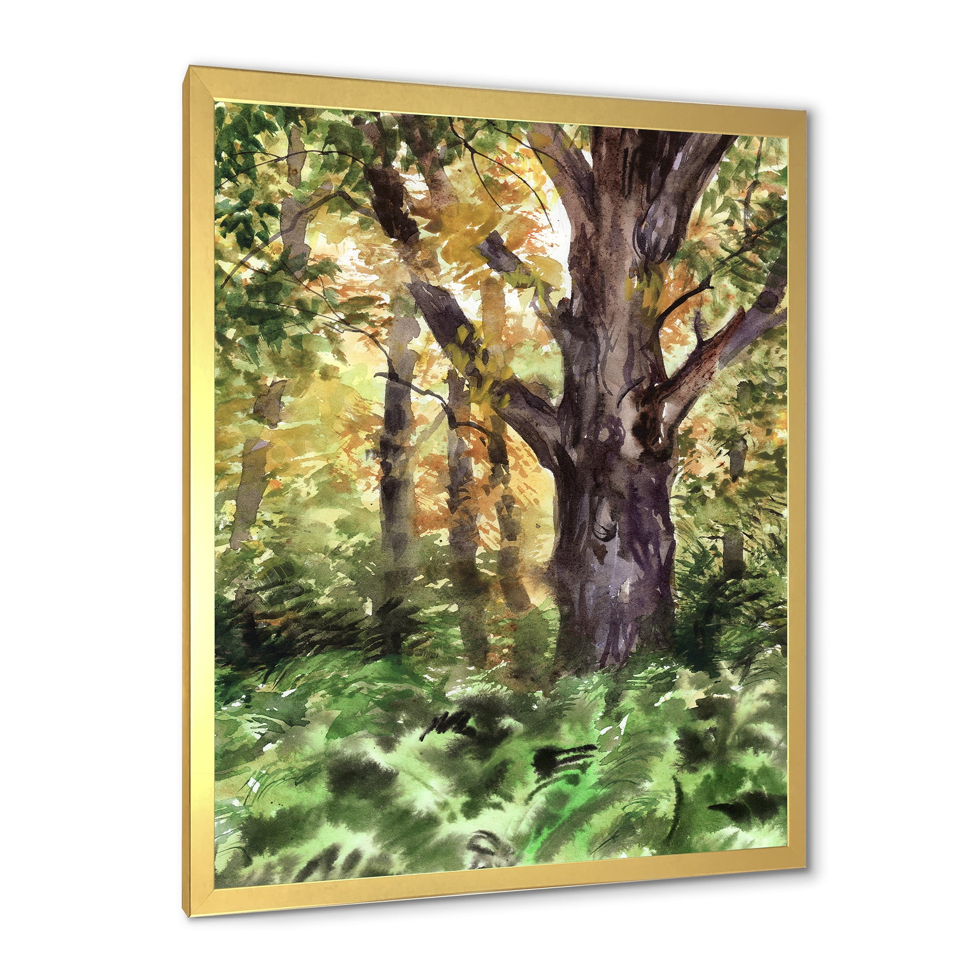 Designart 'Autumn Forest With A Large Tree' Lake House Framed Art Print