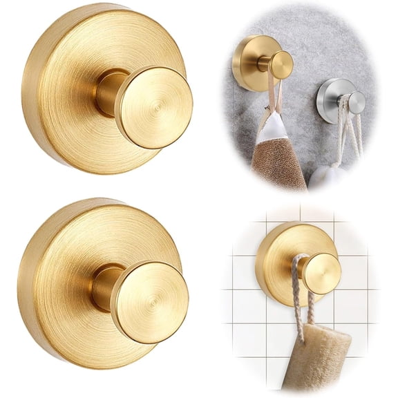 2 Pack Suction Cup Hooks for Shower, Stainless Steel Shower Hooks Towel Hooks for Bathroom,Kitchen,Glass,Tile, Removable & Waterproof (Gold)
