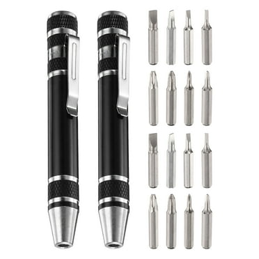 Uxcell 2pcs 8 in 1 Mini Pocket Pen Screwdriver Set Small Magnetic Screw Driver with Phillips and Flat Head Bits, Black