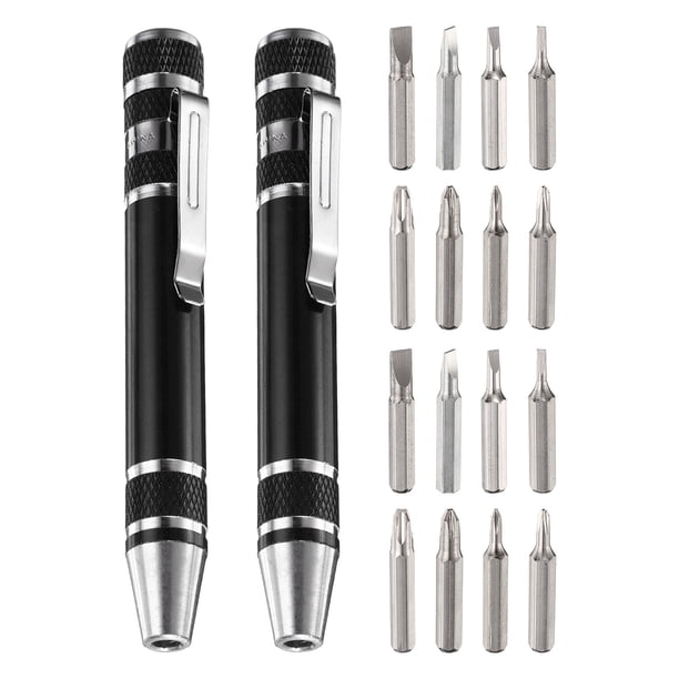 Uxcell 2 piezas 8 en 1 Mini Juego de Destornilladores de Bolsillo, Destornillador Magnético Pequeño con Puntas Phillips y de Cabeza Plana, Negro