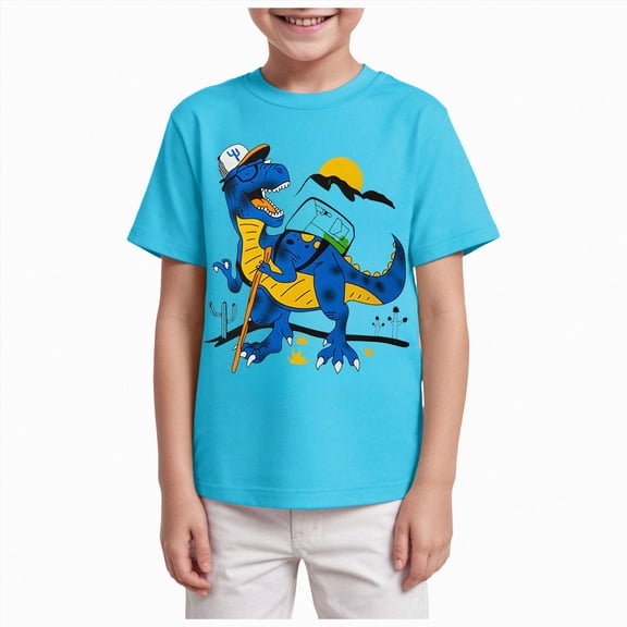 BOBOGOJP Toddler Baby Boy Short Sleeve Graphic T-Shirts Kids Dinos,Animals,Beach Summer Crew Neck Tee Tops Blue for Size 7-8 Years