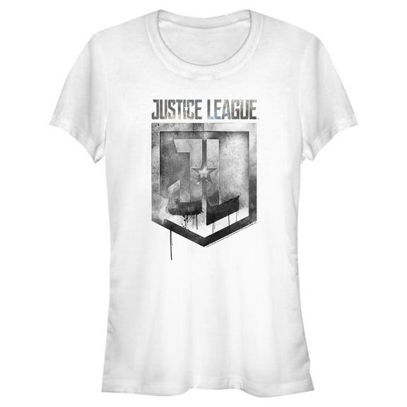 Junior's Zack Snyder Justice League Smoke and Stone Shield Logo  Graphic Tee White Medium