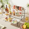 thumbnail image 4 of Lifewit 3 Tier Plastic Serving Tray for Party Supplies, 12" x 6.5" Platters for Serving Food, White Reusable Trays with Black Mental Display Stand for Veggie, Fruit, Cookies, Dessert, 4 of 10