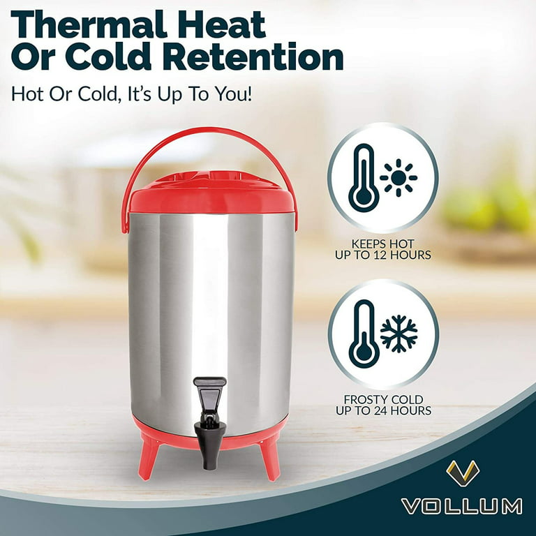Insulated Beverage Dispenser, Thermal Hot and Cold Beverage Dispenser-  Stainless Steel Drink Dispenser with Faucet for Hot Tea & Coffee Cold Milk