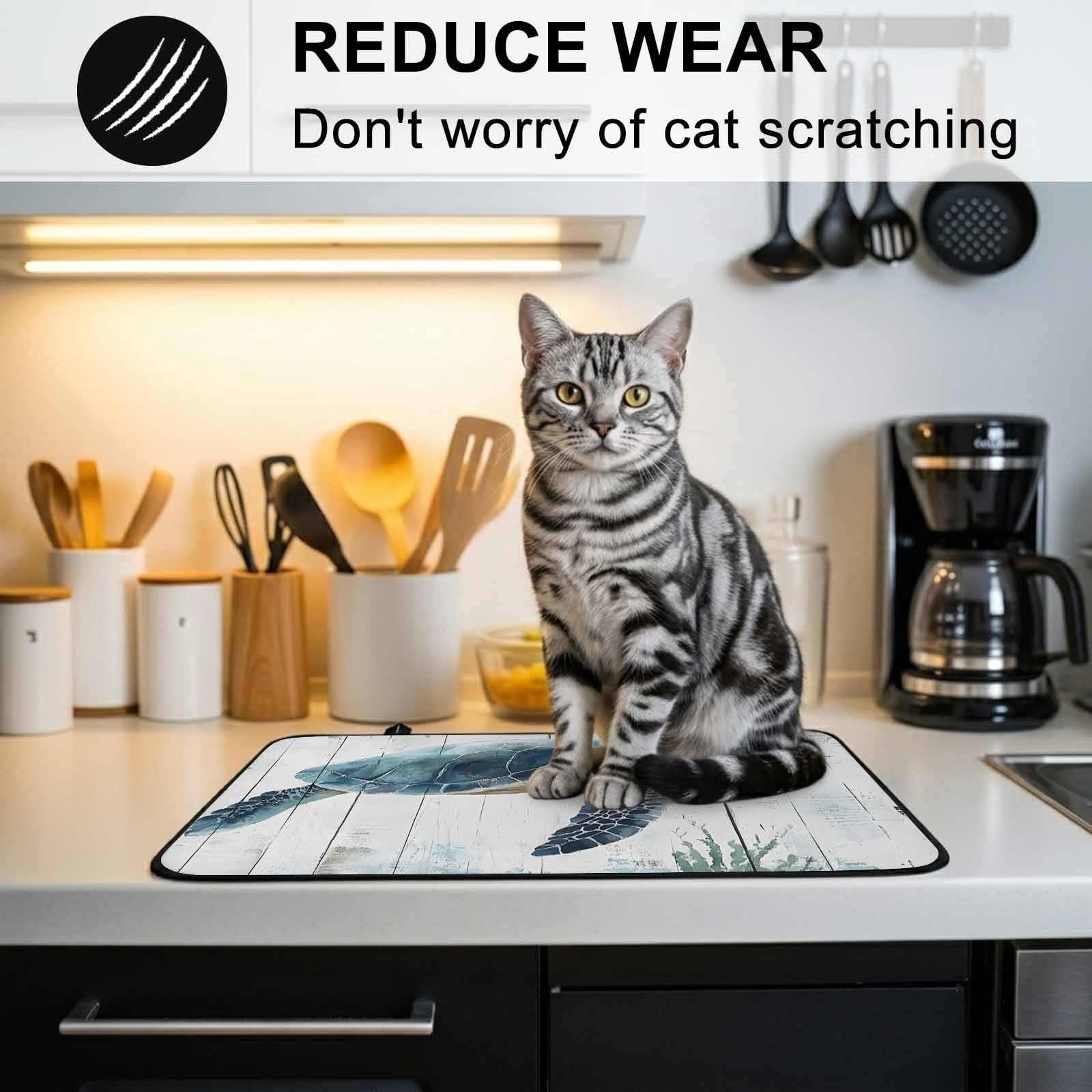Sea Turtle Teal Blue Stove Top Cover for Electric Stove, Heat-proof & Non Slip Glass Top Stove Cover Protector, Summer Coastal Ocean Wood Grain Kitchen Flat Cooktop Rubber Mat 24x21 Inches