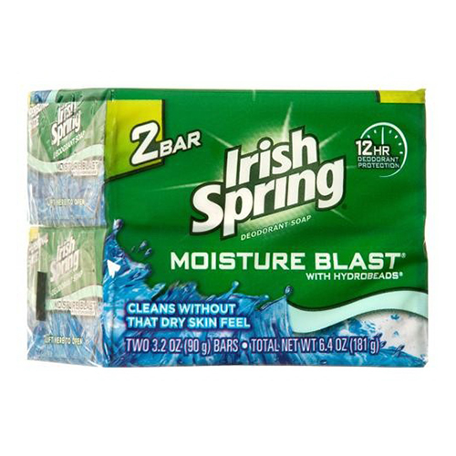 Irish Spring Moisture Blast Deodorant Bar Soap with Hydrobeads, 2 x 3.