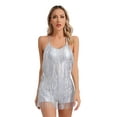 thumbnail image 5 of Doomiva Women Backless Fringe Dress Jumpsuit Club Sequin Tassel Halter Playsuit Festival Bodysuit Silver M, 5 of 7