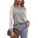 thumbnail image 1 of Blusa de encaje Mujer Mujer Manga larga Cuello redondo Casual Camiseta holgada Manga de encaje Top Gris M, 1 of 8