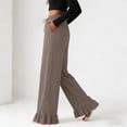 thumbnail image 6 of felwors Women's High-Waisted Wide Leg Pants with Ruffled Hem – Soft Lounge Joggers for Home & Casual Wear, Drawstring Waist & Pockets（Brown， M）, 6 of 8