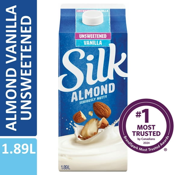 Silk Almond Beverage, Unsweetened, Vanilla Flavour, Dairy-Free, Plant Based, 1.89L Almond Milk