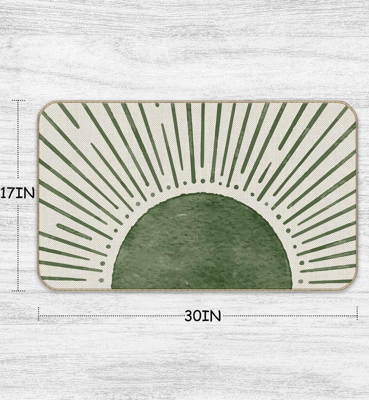 Boho Outside Inside Door Mat, Boho Door Mat Outdoor, Boho Welcome Mat, Boho Front Door Mat Outside Entrance, Boho Indoor Door Mats for Entryway, 17x30 (Green Sun)