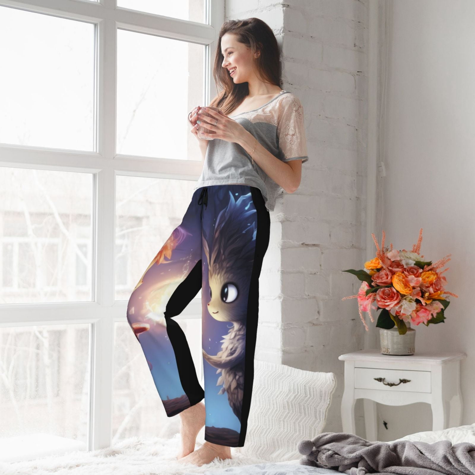 Vsdgher Dreamy Forest Elf Women’s Womens Pajama Pants, Lounge Wide Leg PantsLounge Pants,Sleep Bottoms, Lounge for Women-