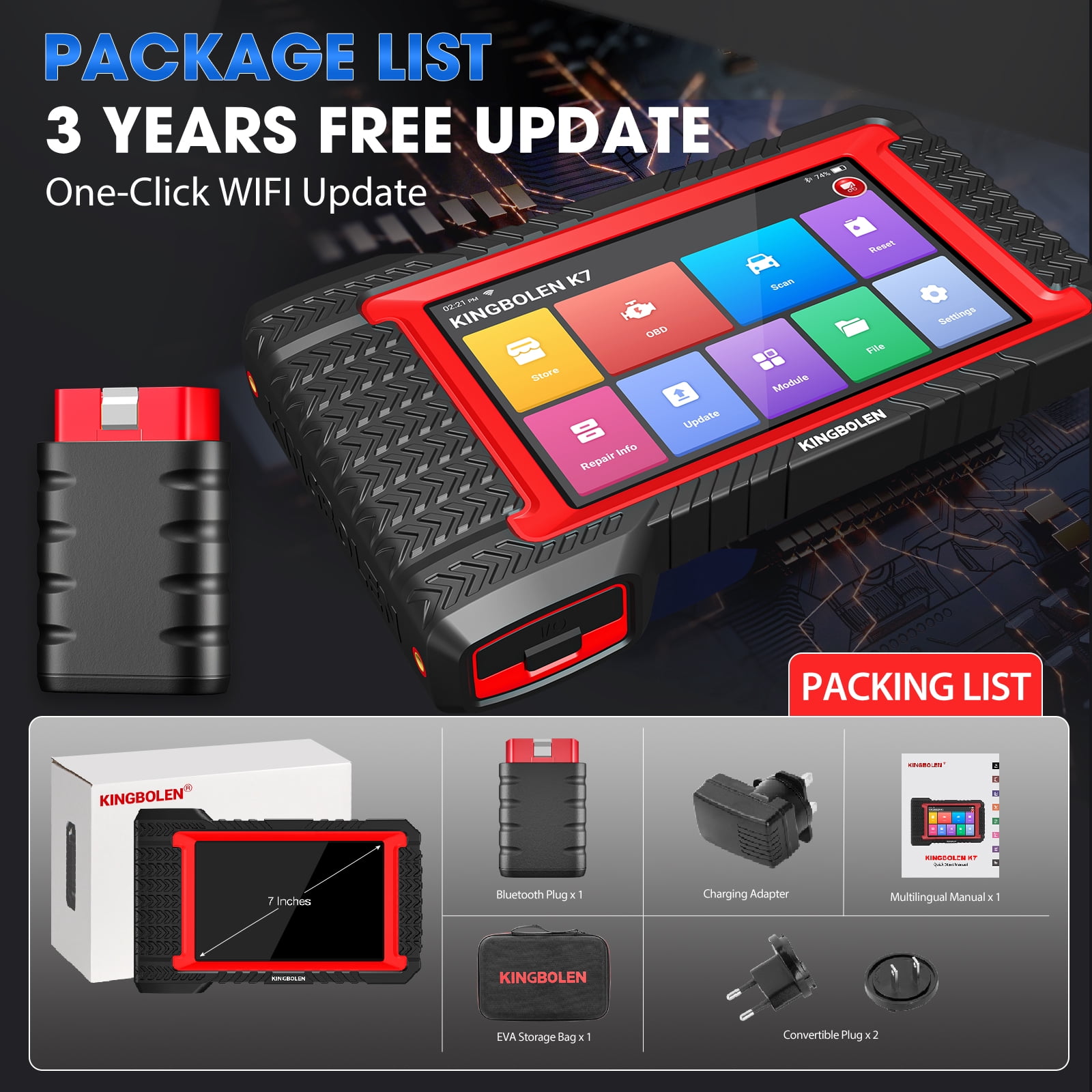 KINGBOLEN K7  Scan Tool Bluetooth  2024 Bidirectional Scan Tool with  31+ Resets, FCA AutoAuth, Crankshaft Relearn/Active Test, Car Diagnostic Scanner for All Systems