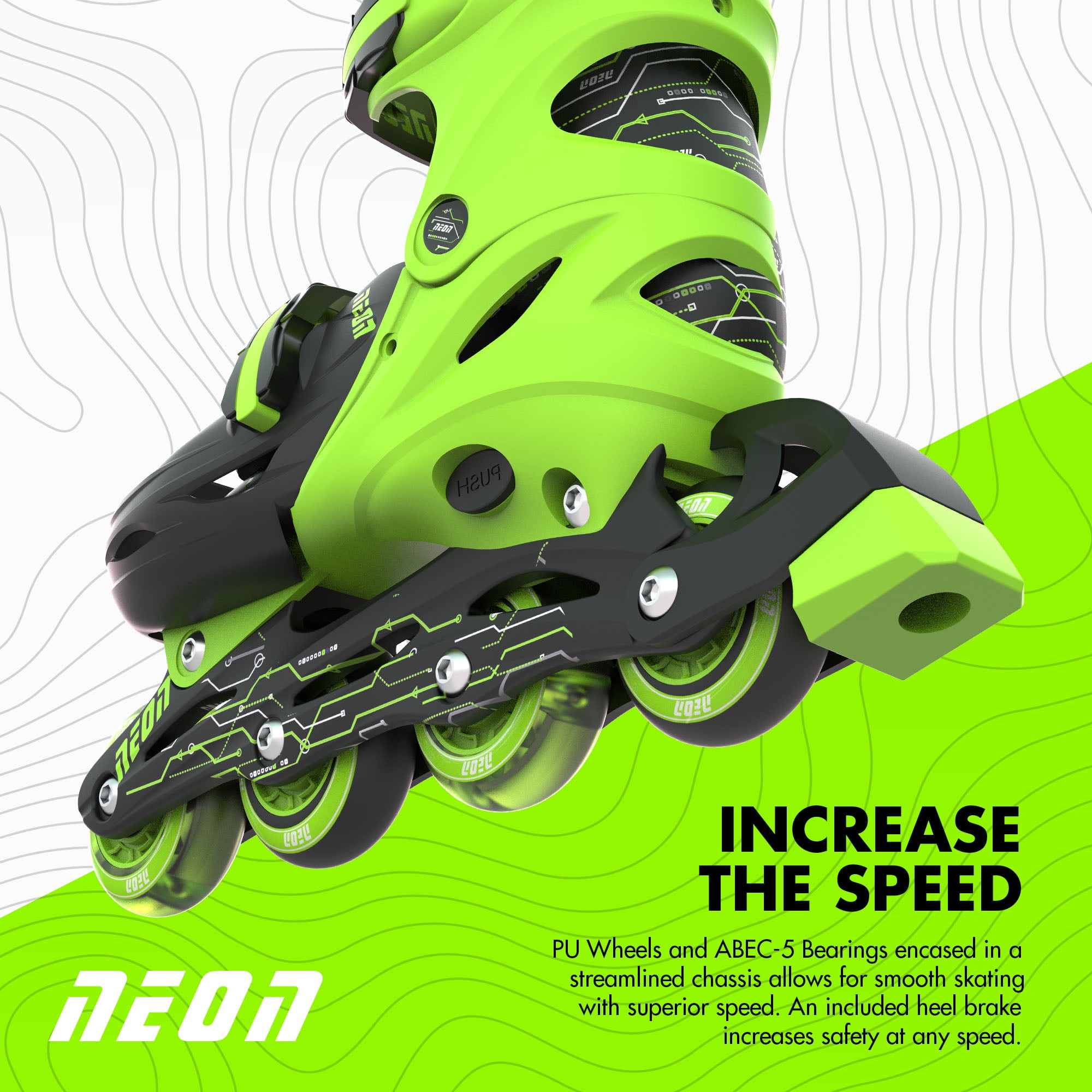 Yvolution Neon Kids Roller Skates Inline Size 3-6, One Pair, Skates for Boys and Girls, Green