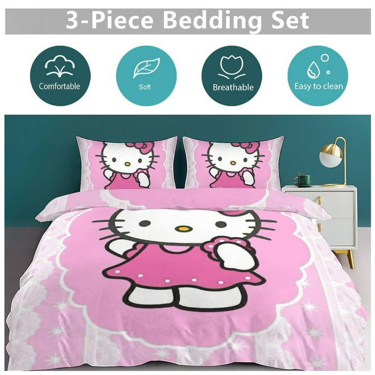Set Copripiumino Hello Kitty In Microfibra 3 Pezzi, Stampa Digitale 3D Alta Risoluzione, Morbido E Lavabile, Taglie Da Singolo A Super King, Federe 50x75 O 80x80 Cm