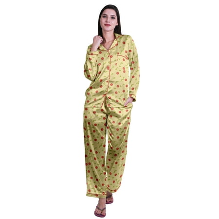 

Moomaya Button Up Pajamas For Women Sleepwear Satin Nightwear Pants Loungewear
