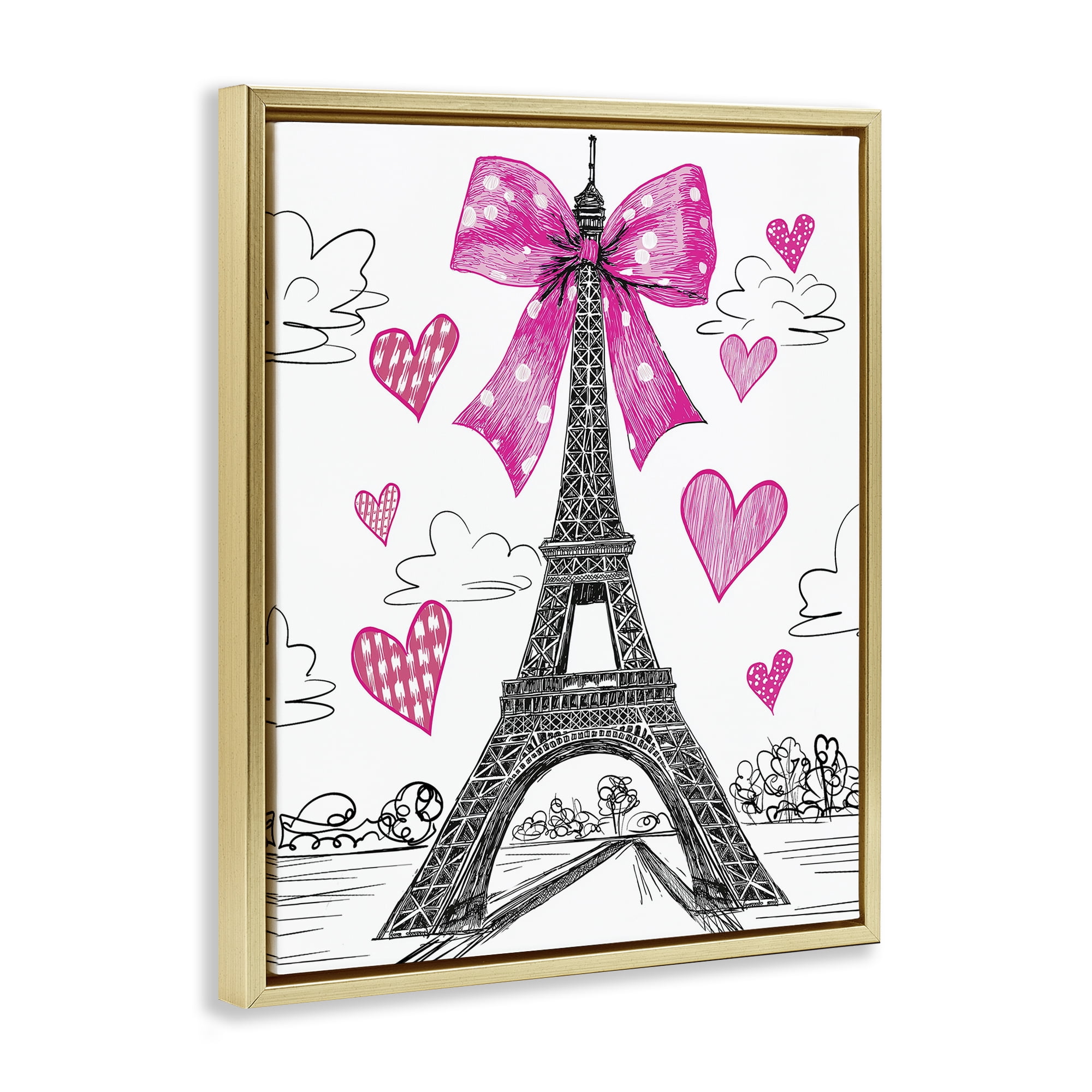 Stupell Industries Heart Patterned Eiffel Tower Gold Framed Floater Canvas Wall Art, design by Jess Stempel