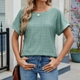 thumbnail image 5 of Htigea Womens Tops Summer Casual Crew Neck Short Ruffle Sleeve T Shirts Loose Fit Eyelet Hollow Out Blouse Sale Green,XL, 5 of 5