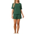 thumbnail image 2 of INSPIRE CHIC Women's Lounge Sets Waffle Outfits T-shirt with Shorts Loungewear Jogger Sweatsuits with Pockets XL Dark Green, 2 of 6