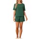 thumbnail image 2 of Conjuntos de salón Inspire Chic para mujeres, atuendos de gofre, camiseta con pantalones cortos, ropa de estar en casa, sudaderas jogger con bolsillos, M Verde Oscuro, 2 of 6